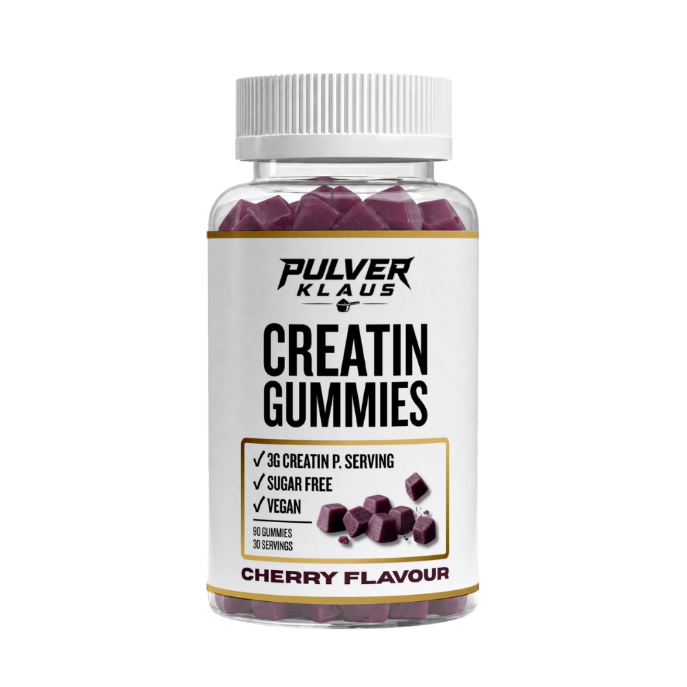 Creatin-Gummis mit Kirschgeschmack, Braunglasdose mit vorderem „Creatin Gummies“-Etikett