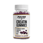 Creatin-Gummis mit Kirschgeschmack, Braunglasdose mit vorderem „Creatin Gummies“-Etikett