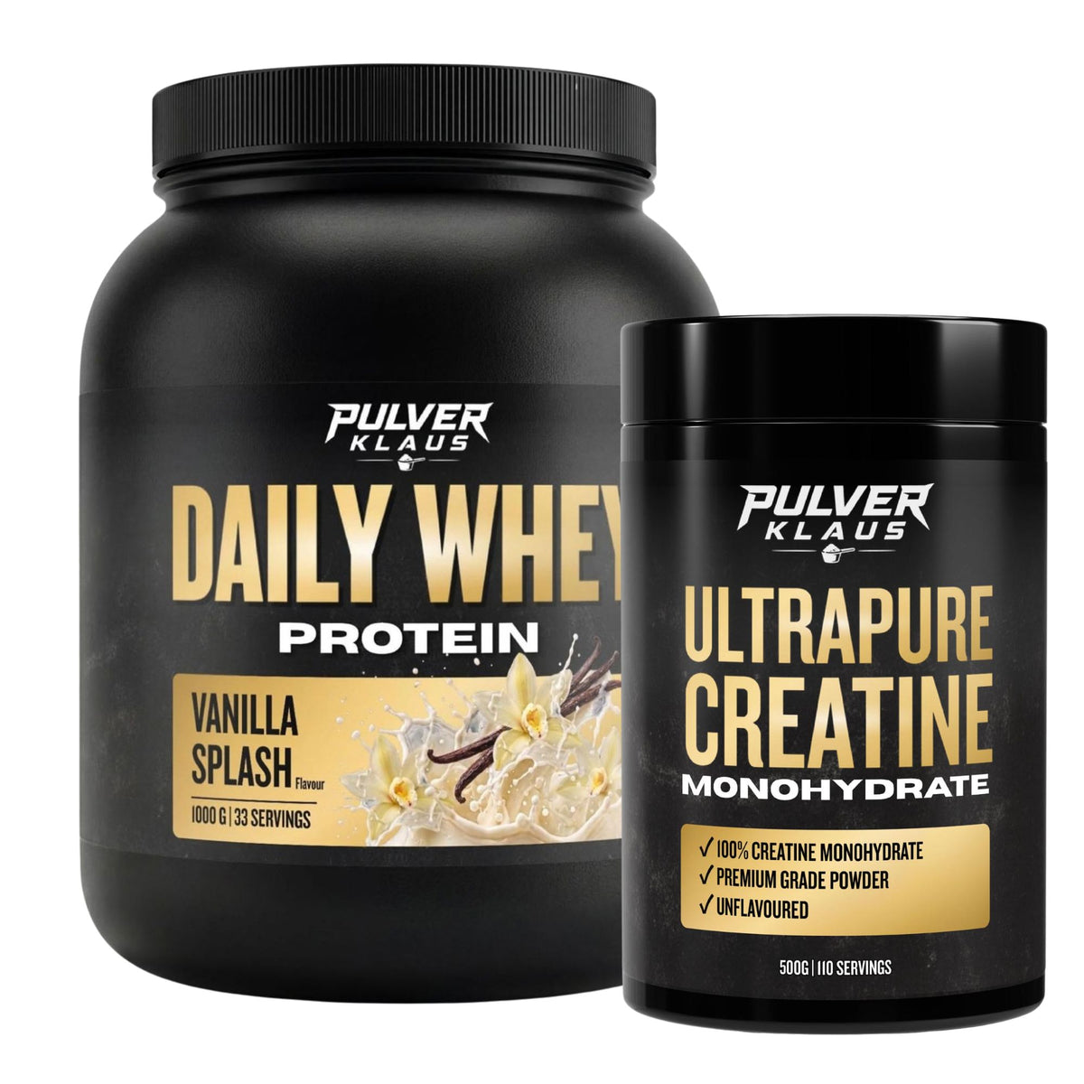 PULVER KLAUS Daily Whey Protein- und Kreatin-Monohydrat-Bundle, Vanille