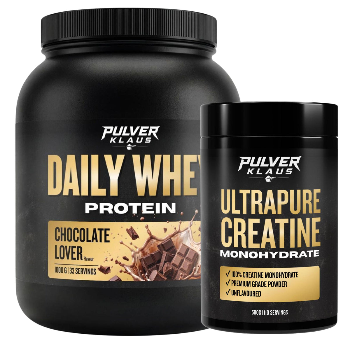 PULVER KLAUS Daily Whey Protein- und Kreatin-Monohydrat-Bundle, Chocolate Lover