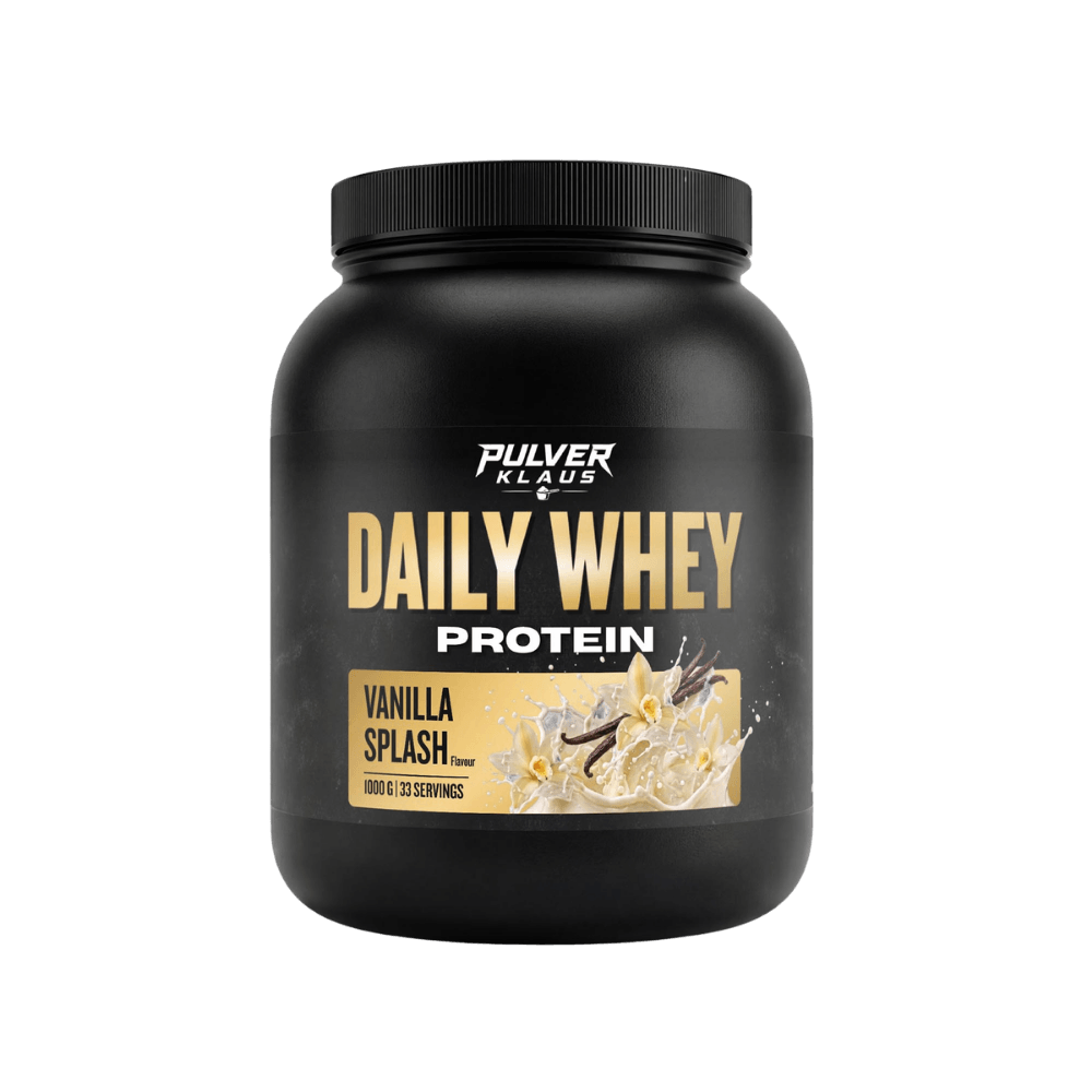 Proteinpulver-Dose 1 kg mit „Daily Whey Protein“-Aufdruck, Vanilla Splash